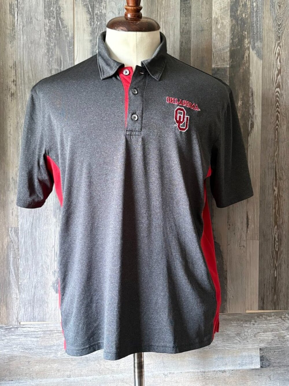 Oklahoma University Sooners Embroidered Polo Shirt Men's Size Large Gray